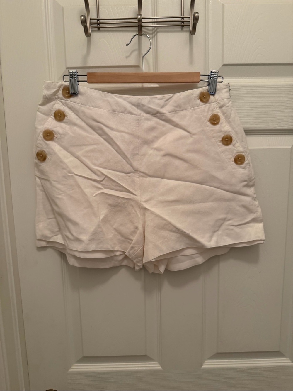 Ann Taylor Cream Sailor-Button High-Rise Shorts